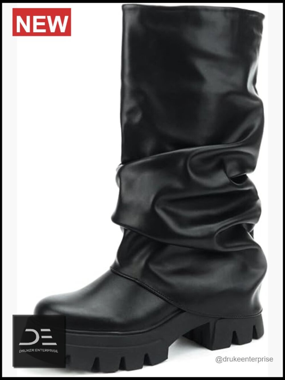 Slouchy Platform Chunky Heels Ruched Mid Calf Boots Fold Over Boots
